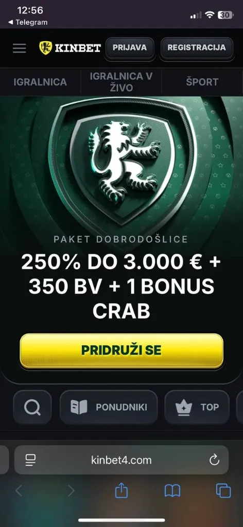 Kinbet mobilni zaslon 1
